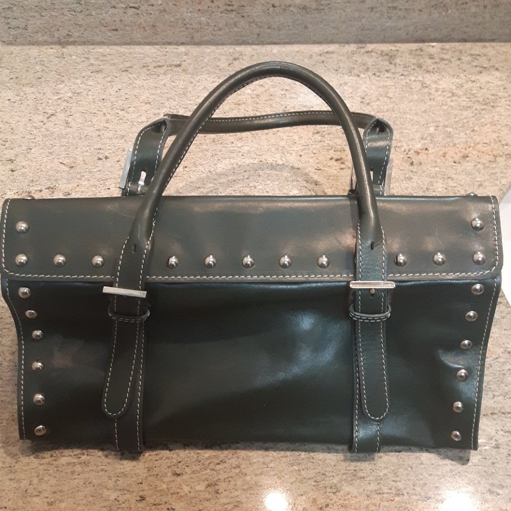 Green studded genuine leather purse